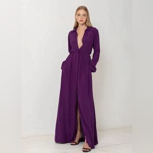 SWF S/W/F Size M Purple Plum Long Sleeve Button Up Maxi Long Dress Revolve